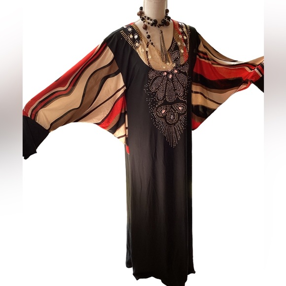 Vintage Batwing Caftan Maxi Dress. B32 - Picture 8 of 13